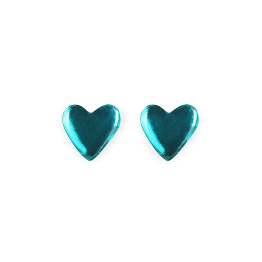 Teal Love Heart Shiny Stud Earrings | The Jewellery Stop