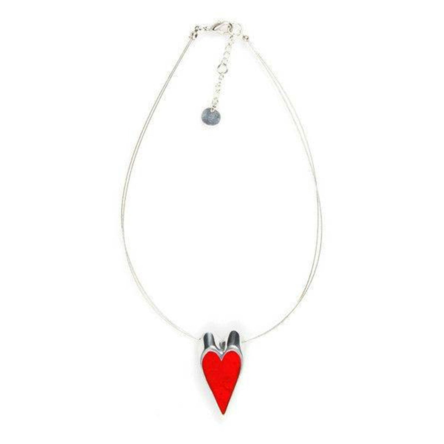 Red Sliced Pewter Shiny Heart Pendant | The Jewellery Stop