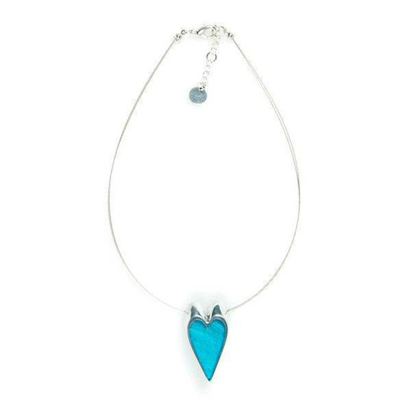 Teal Sliced Pewter Shiny Heart Pendant | The Jewellery Stop