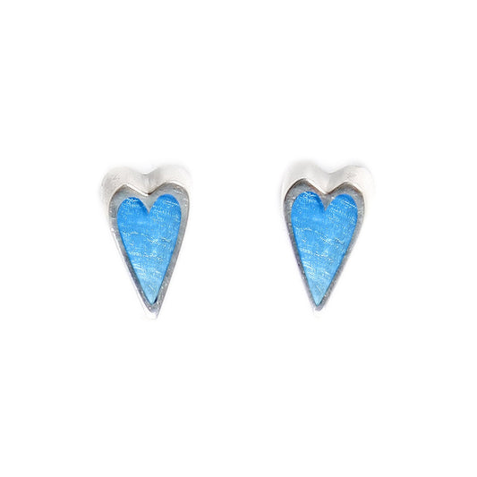 Denim Sliced Pewter Heart Shiny Stud Earrings | The Jewellery Stop