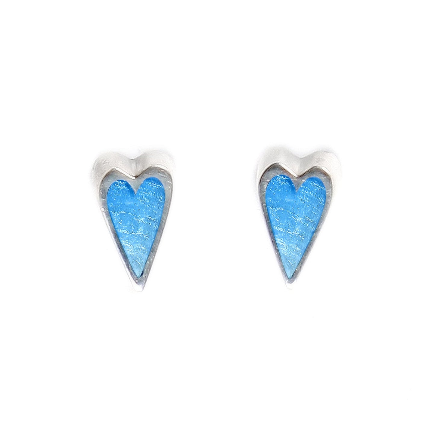 Denim Sliced Pewter Heart Shiny Stud Earrings | The Jewellery Stop