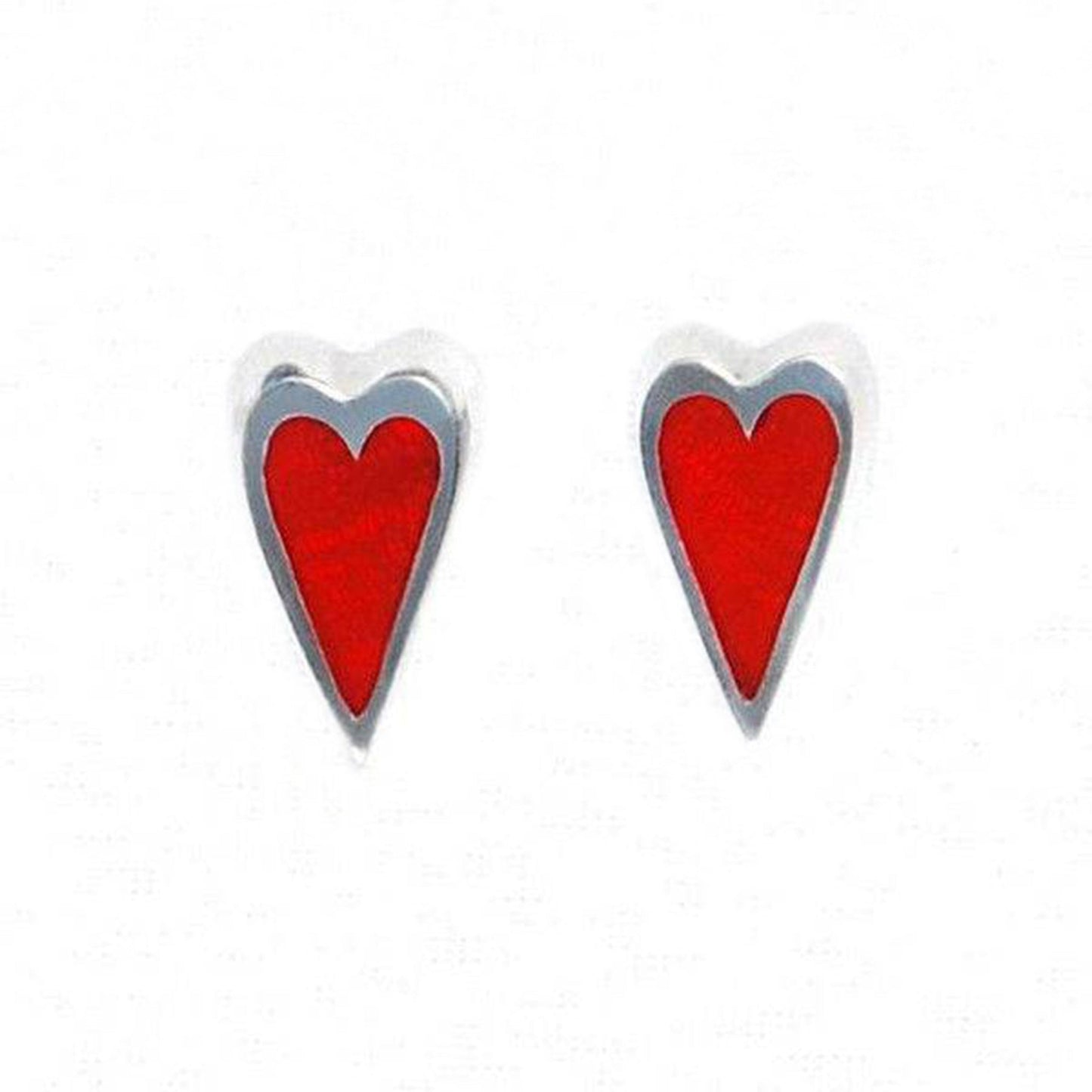 Red Sliced Pewter Heart Shiny Stud Earrings | The Jewellery Stop