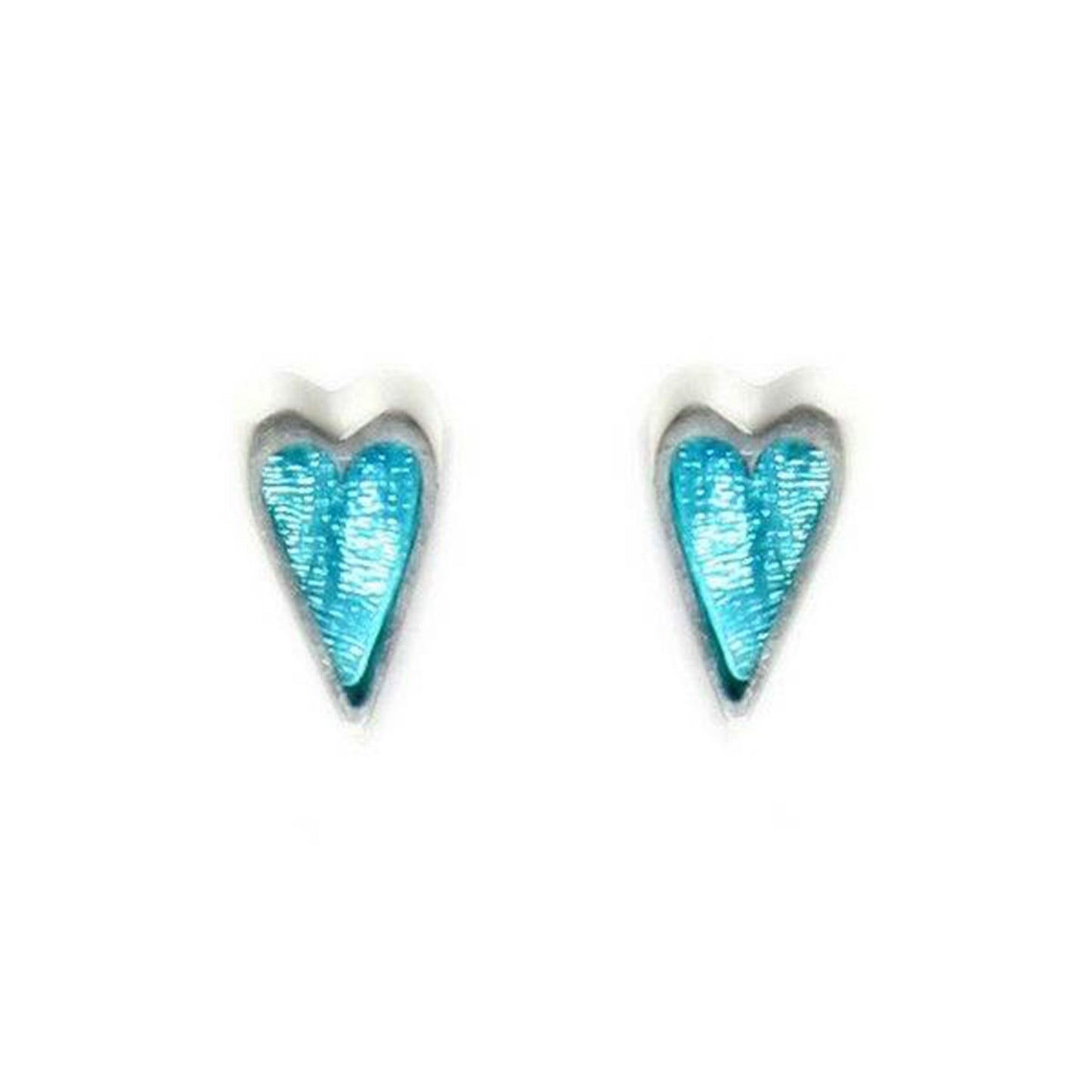 Teal Sliced Pewter Heart Shiny Stud Earrings | The Jewellery Stop