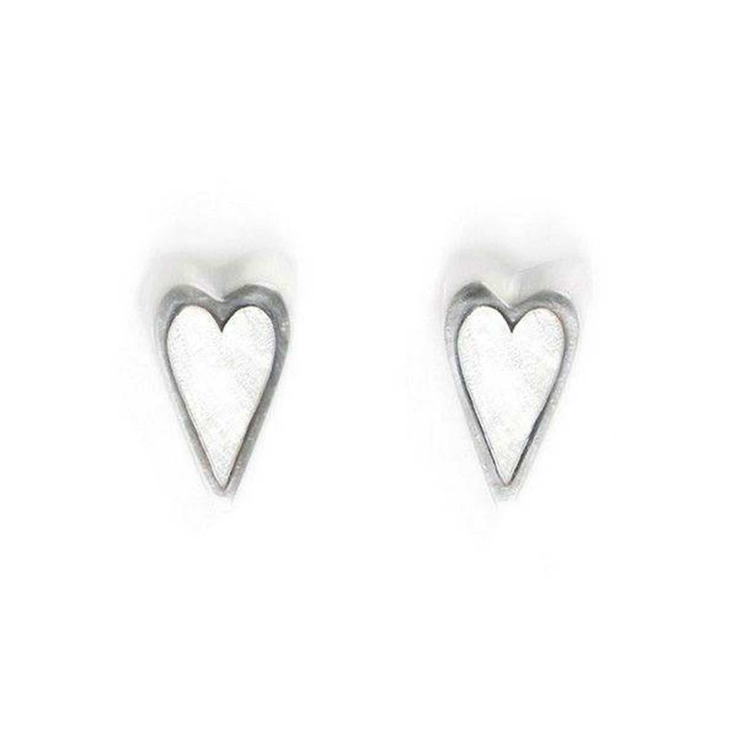 White Sliced Pewter Heart Shiny Stud Earrings | The Jewellery Stop