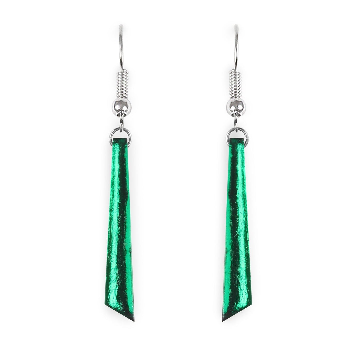 Emerald Icicle Shiny Long Fish Hook Earrings | The Jewellery Stop