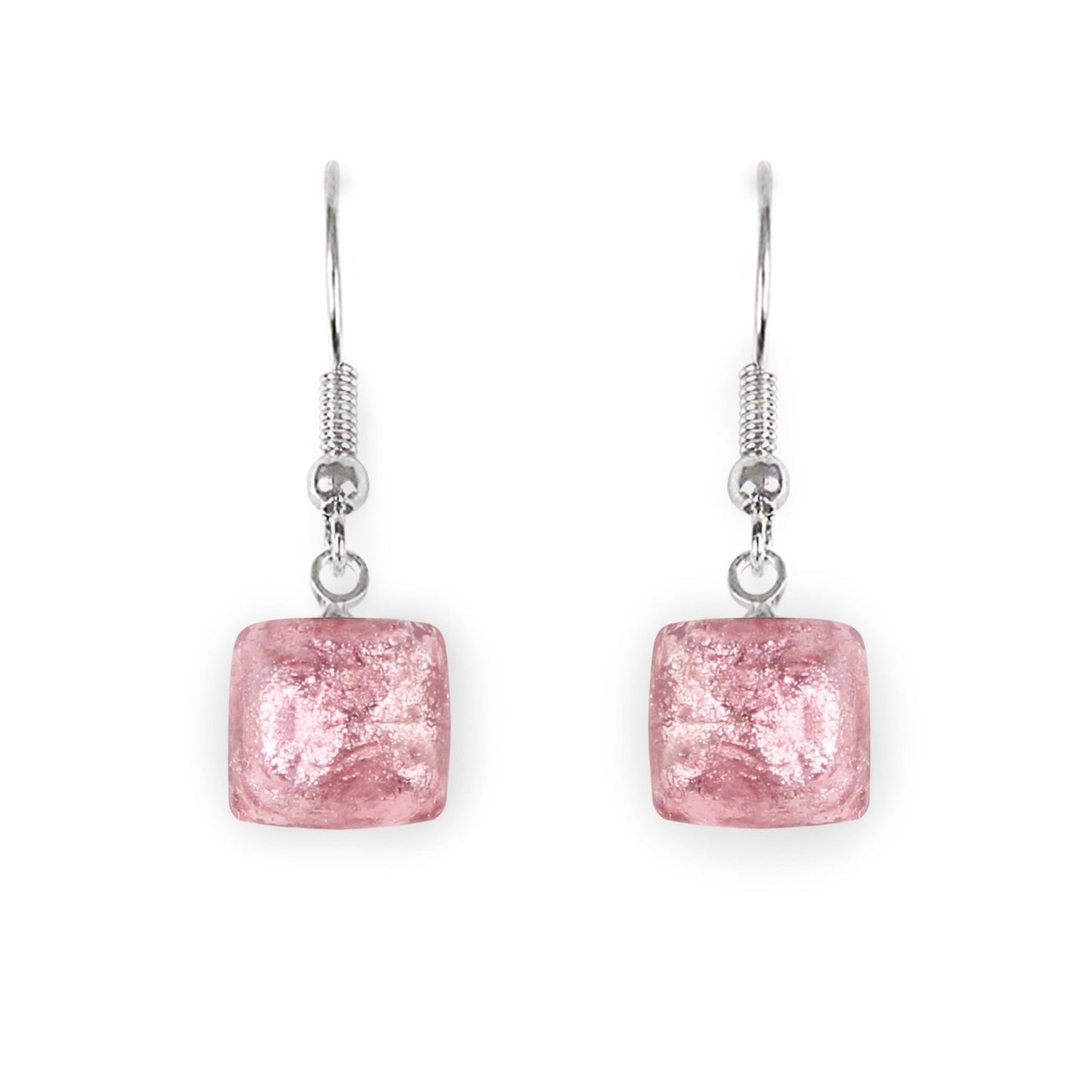 Coral Cabouchon Squares Shiny Fish Hook Earrings | The Jewellery Stop