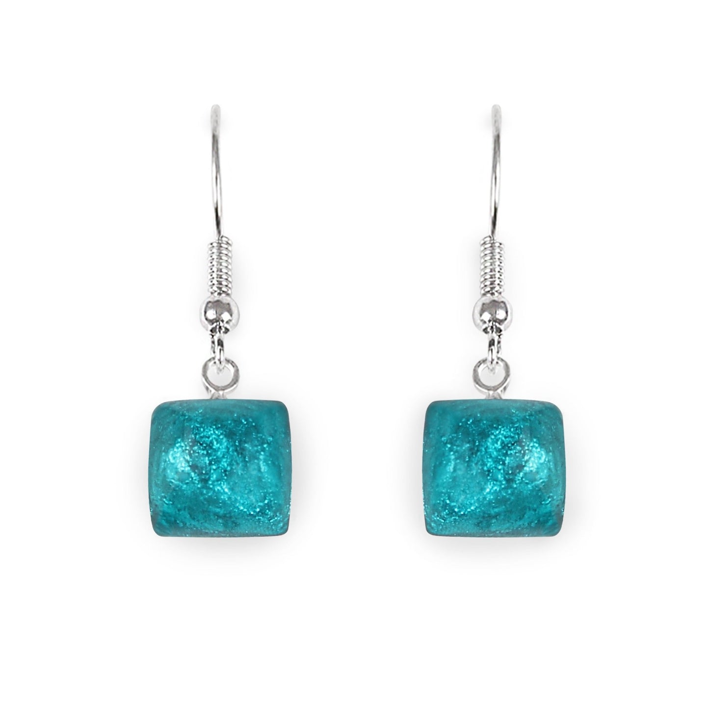 Peacock Cabouchon Squares Shiny Fish Hook Earrings | The Jewellery Stop