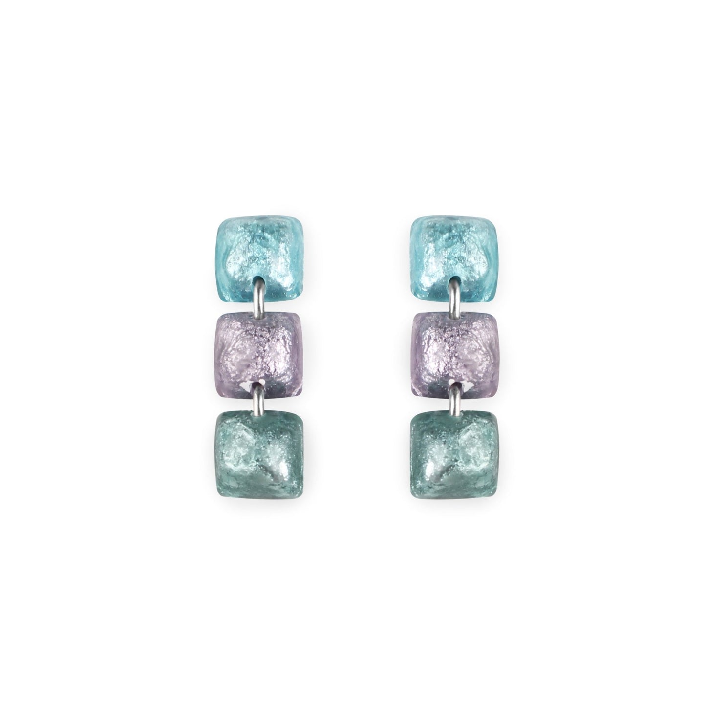 Fjord Cabouchon Squares Shiny Triple Drop Stud Earrings | The Jewellery Stop