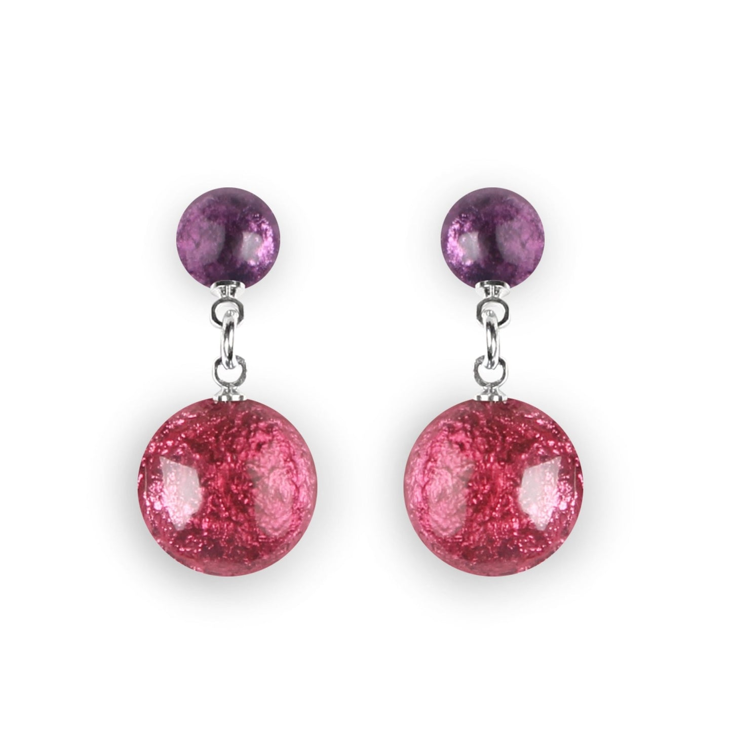 Blackberry Cabouchon Shiny Double Drop Stud Earrings | The Jewellery Stop