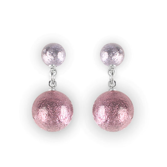 Blush Cabouchon Shiny Double Drop Stud Earrings
