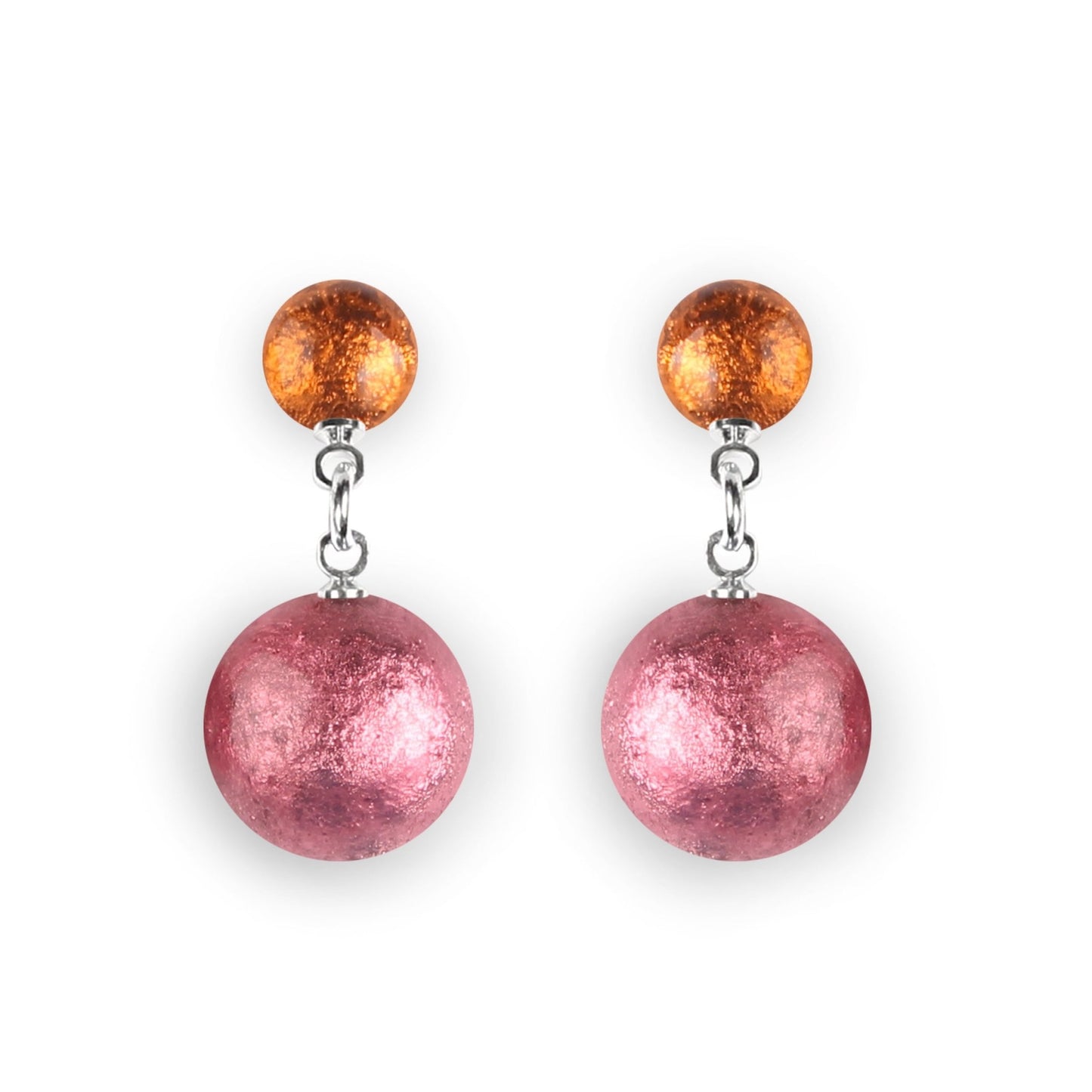 Coral Cabouchon Shiny Double Drop Stud Earrings | The Jewellery Stop