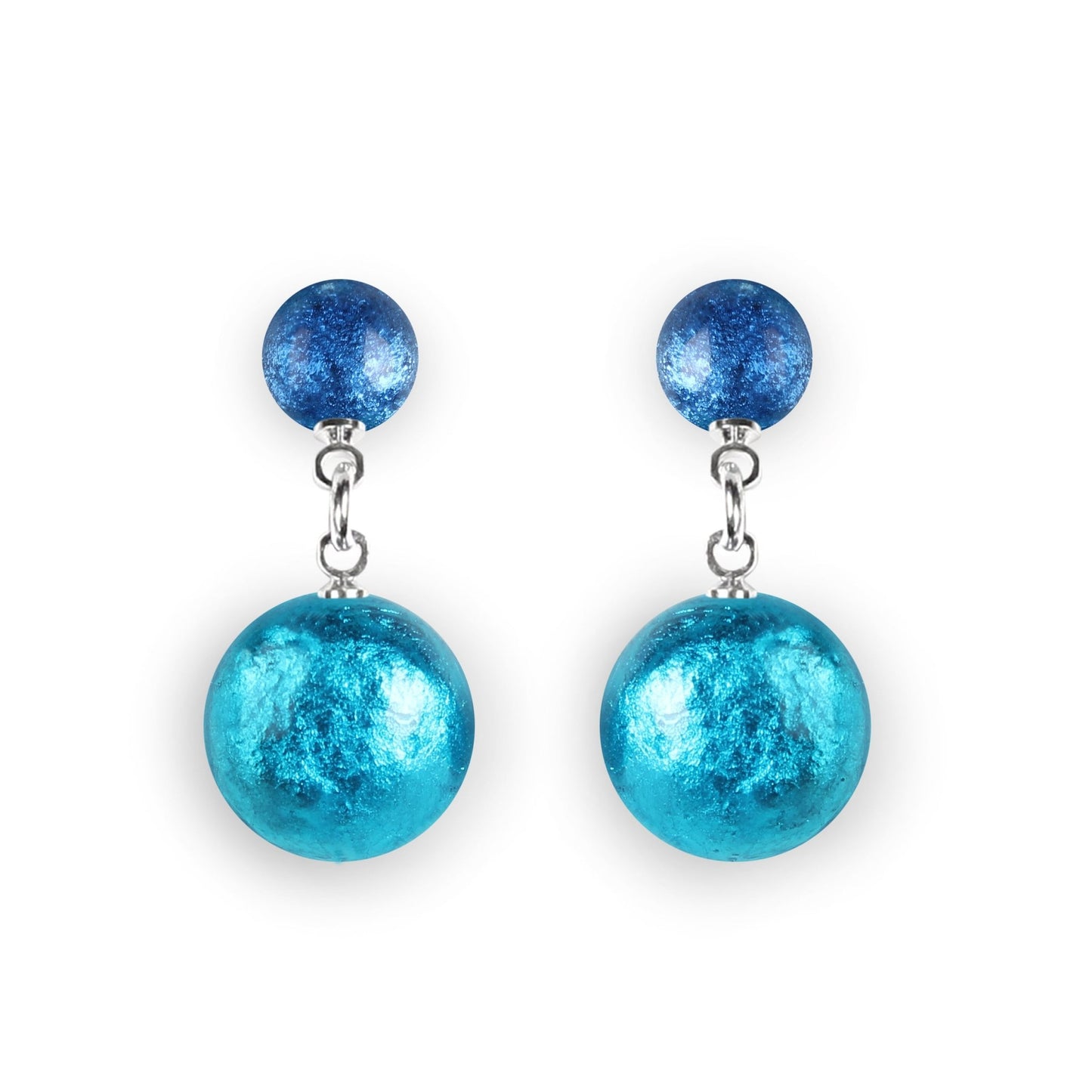 Turquoise Cabouchon Shiny Double Drop Stud Earrings | The Jewellery Stop