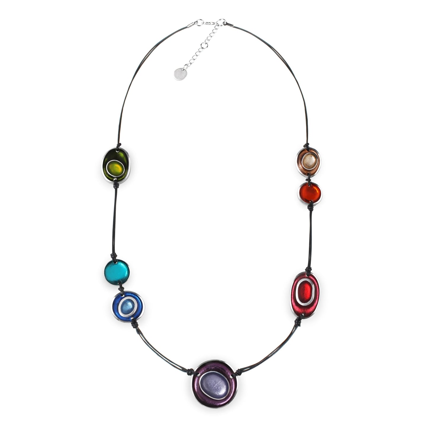 Rainbow Organic Circles Shiny Long Necklace | The Jewellery Stop