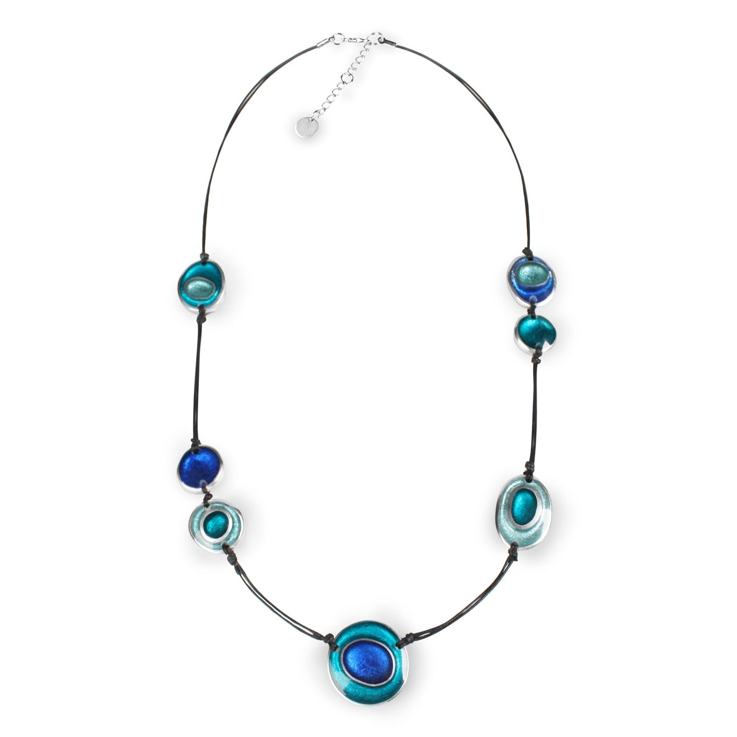 Teal Organic Circles Shiny Long Necklace | The Jewellery Stop