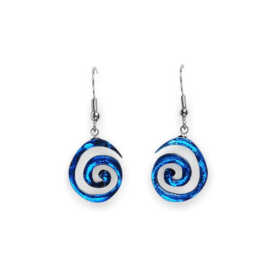Azure Spirals Shiny Fish Hook Earrings