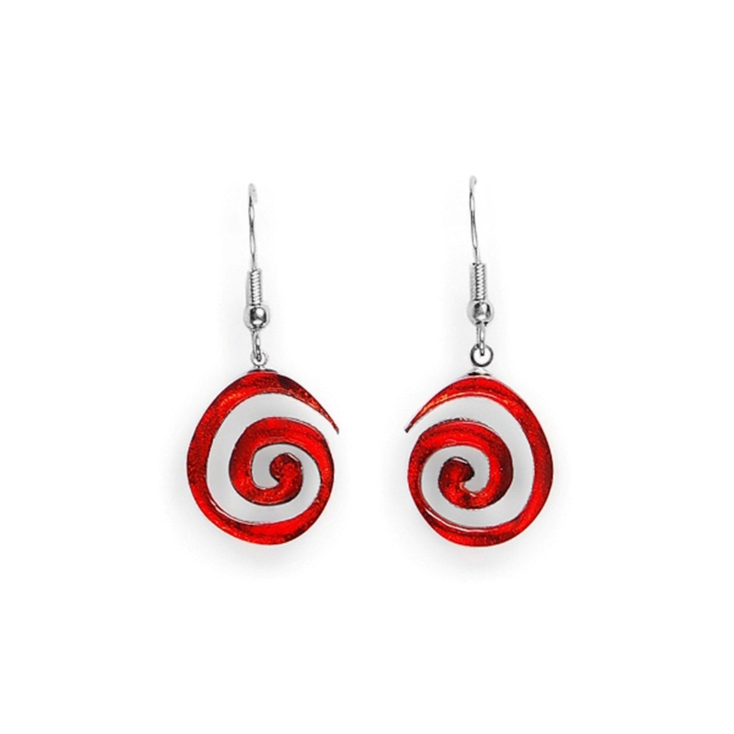 Red Spirals Shiny Fish Hook Earrings | The Jewellery Stop