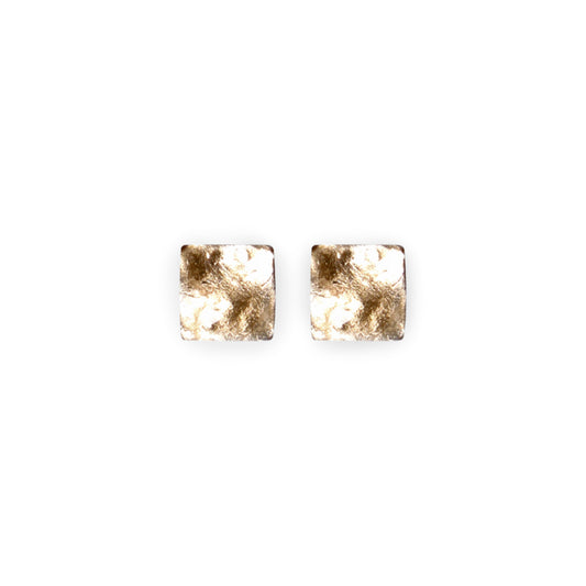 Gold Antique Square Shiny Small Stud Earrings