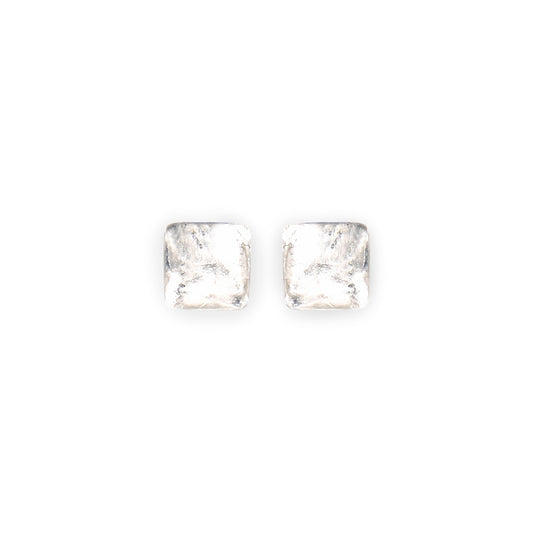 Silver Antique Square Shiny Small Stud Earrings