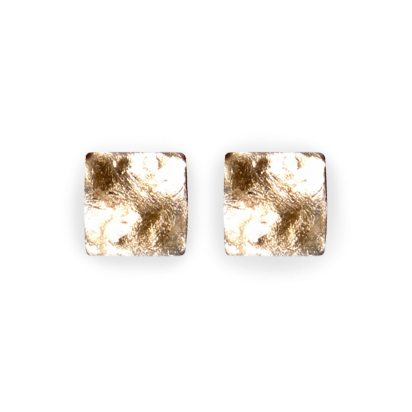 Gold Antique Square Shiny Large Stud Earrings | The Jewellery Stop