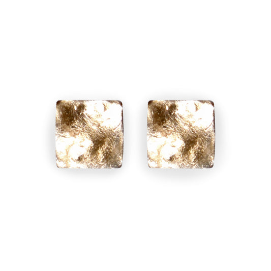 Gold Antique Square Shiny Large Stud Earrings