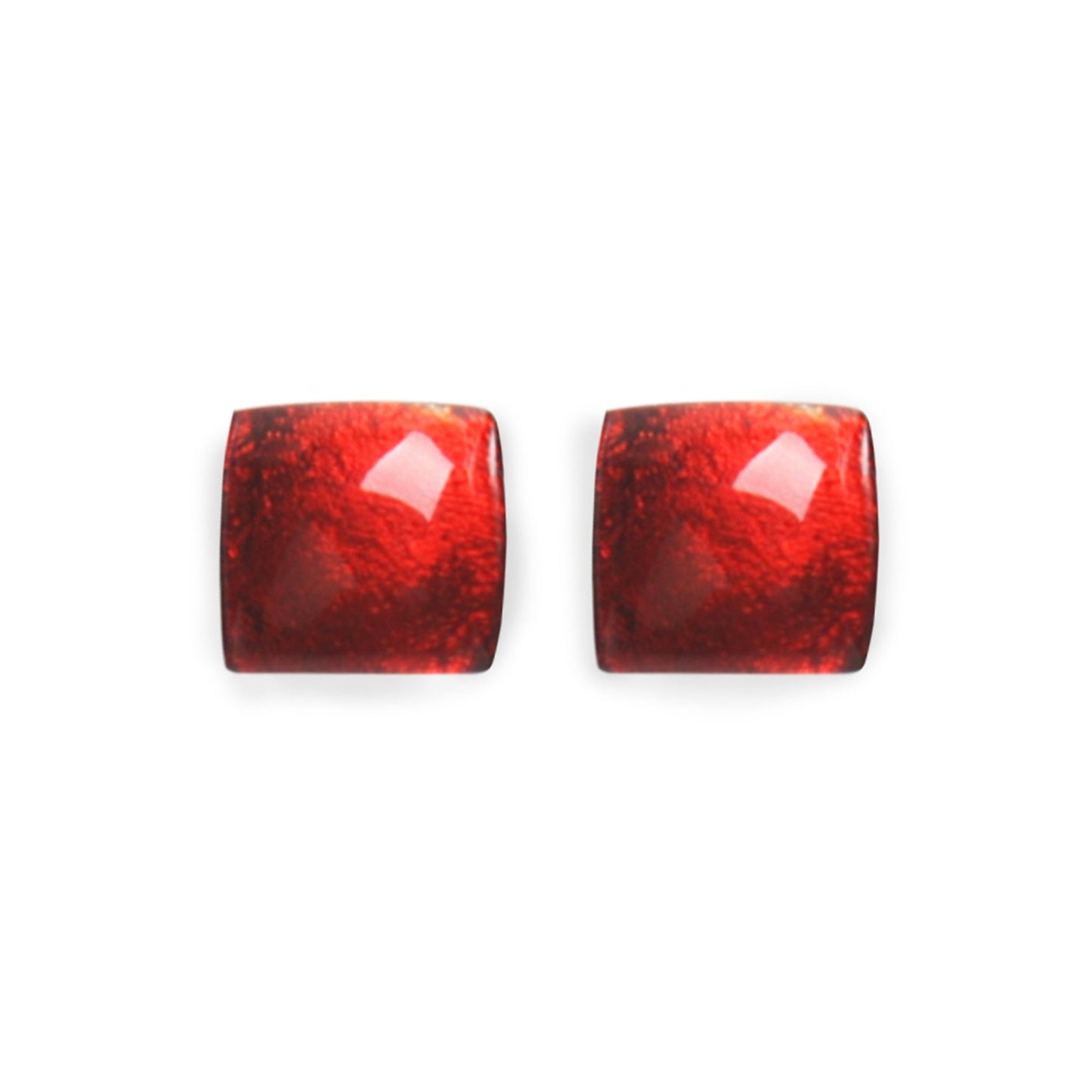 Scarlet Antique Square Shiny Large Stud Earrings | The Jewellery Stop
