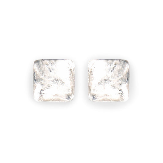 Silver Antique Square Shiny Large Stud Earrings