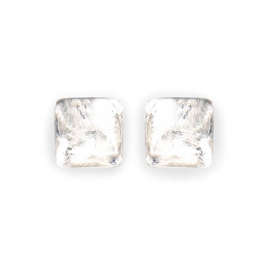 Silver Antique Square Shiny Large Stud Earrings | The Jewellery Stop