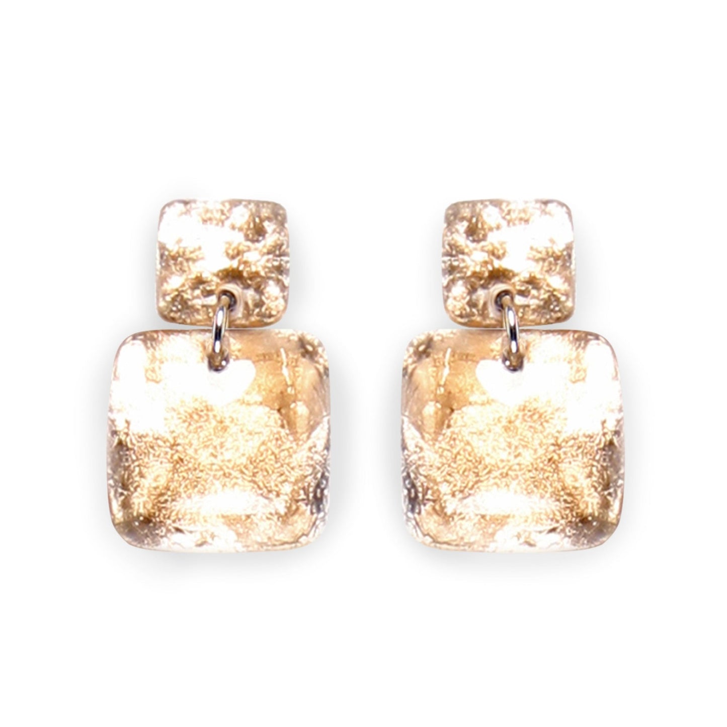 Gold Antique Square Shiny Dangle Stud Earrings | The Jewellery Stop