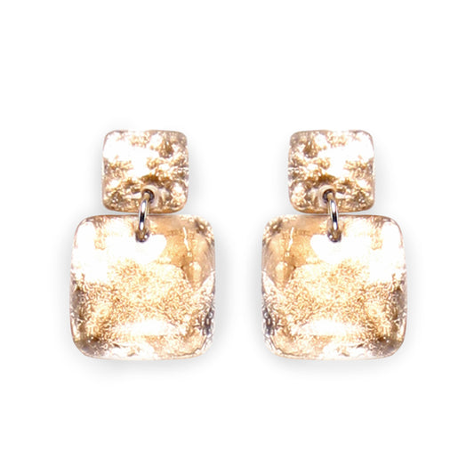 Gold Antique Square Shiny Dangle Stud Earrings