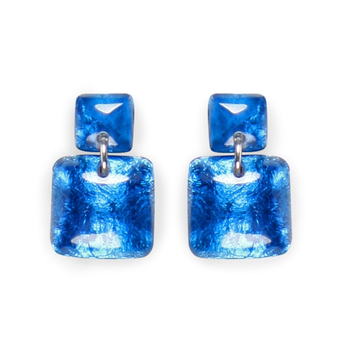 Navy Antique Square Shiny Dangle Stud Earrings | The Jewellery Stop