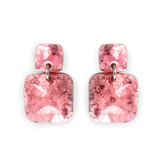 Rose Antique Square Shiny Dangle Stud Earrings