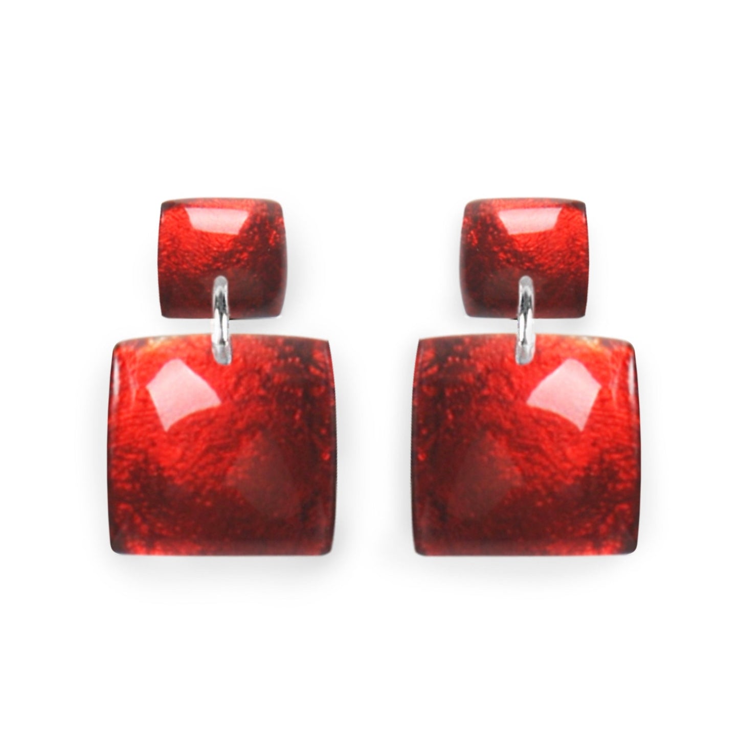 Scarlet Antique Square Shiny Dangle Stud Earrings | The Jewellery Stop