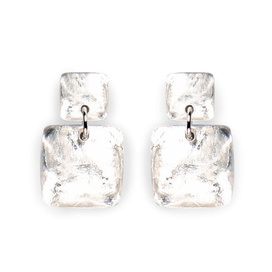 Silver Antique Square Shiny Dangle Stud Earrings | The Jewellery Stop