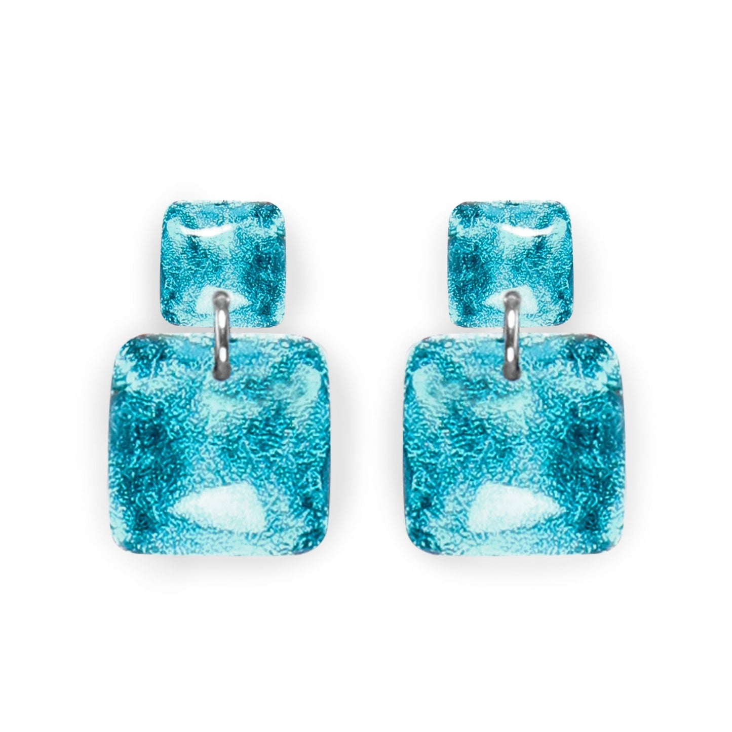 Teal Antique Square Shiny Dangle Stud Earrings | The Jewellery Stop