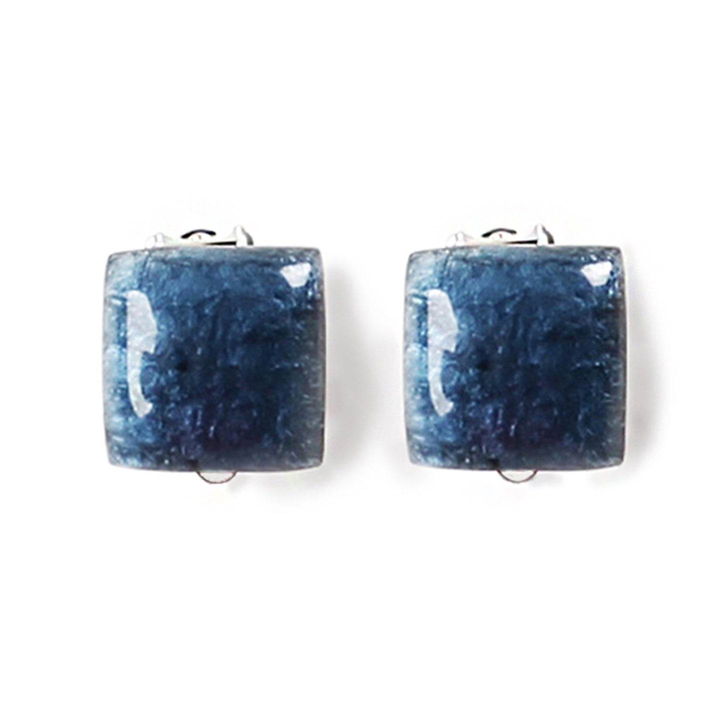 Denim Antique Square Shiny Clip Earrings | The Jewellery Stop