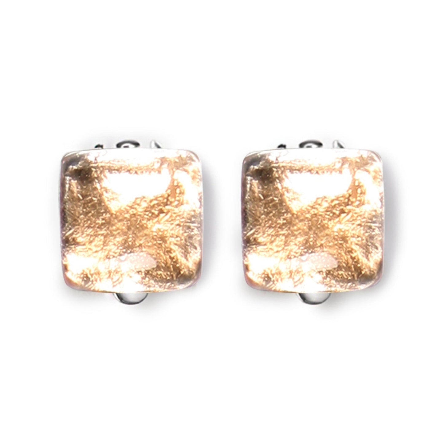 Gold Antique Square Shiny Clip Earrings | The Jewellery Stop