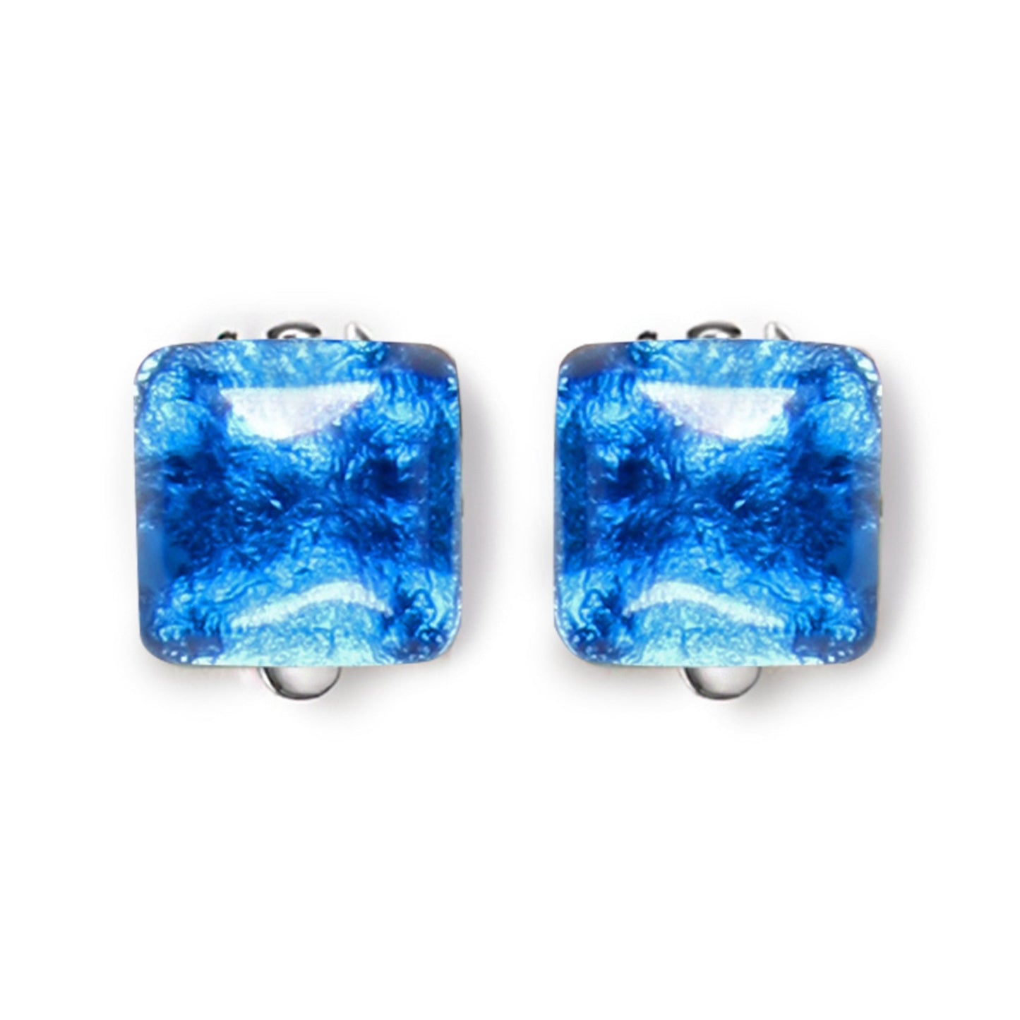 Navy Antique Square Shiny Clip Earrings | The Jewellery Stop