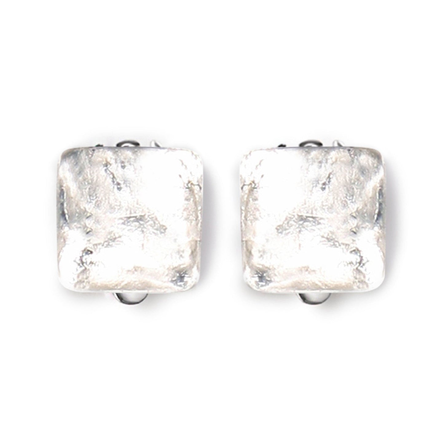 Silver Antique Square Shiny Clip Earrings | The Jewellery Stop
