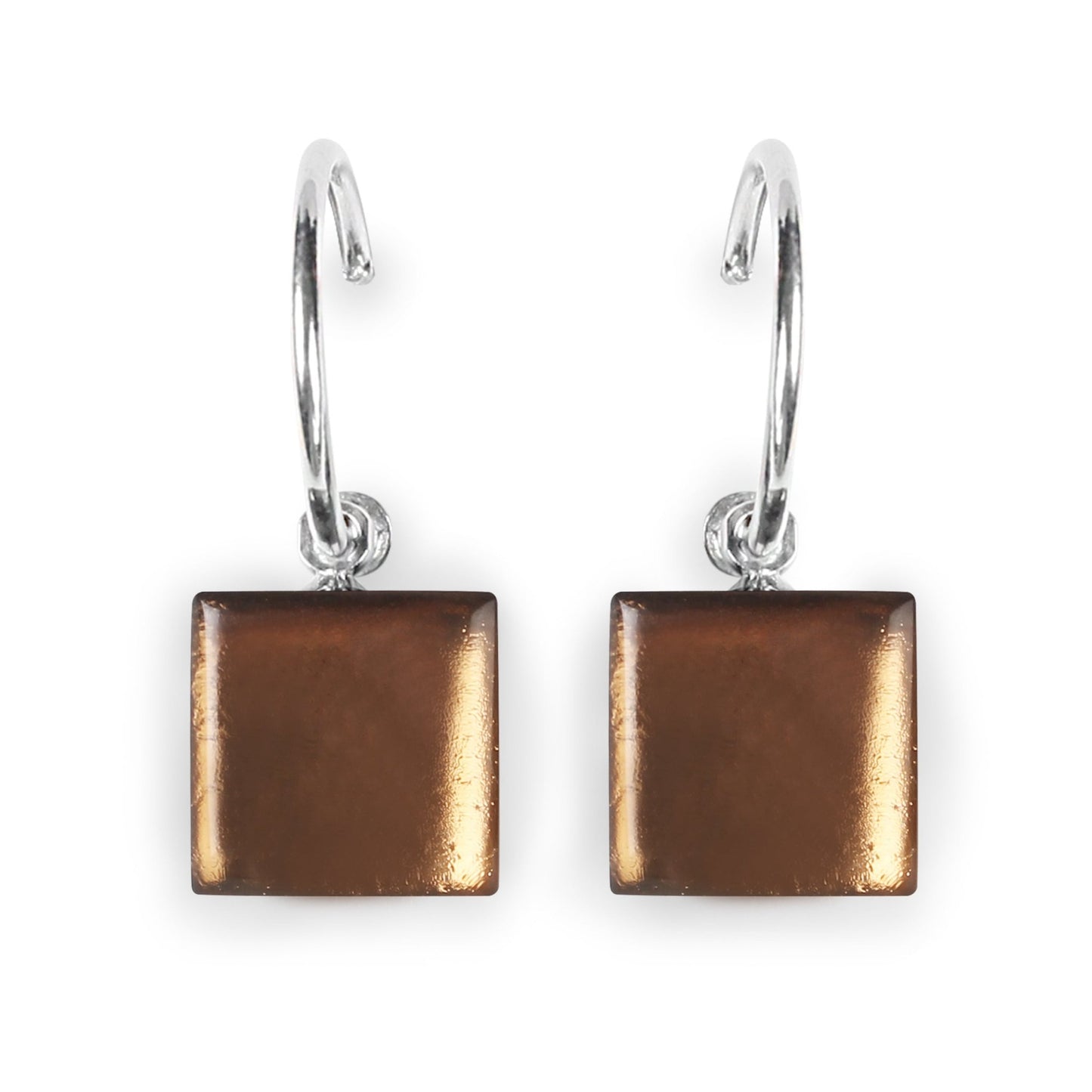 Caramel Square Buttons Shiny Creole Earrings | The Jewellery Stop