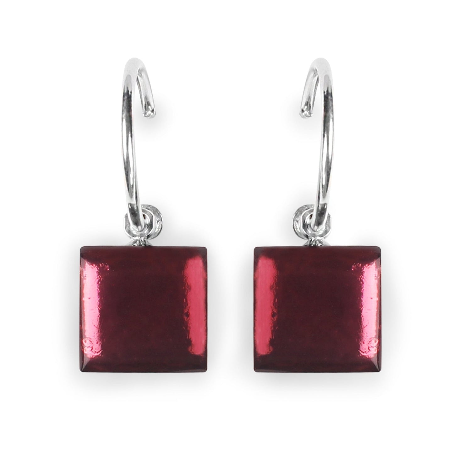 Cerise Square Buttons Shiny Creole Earrings | The Jewellery Stop