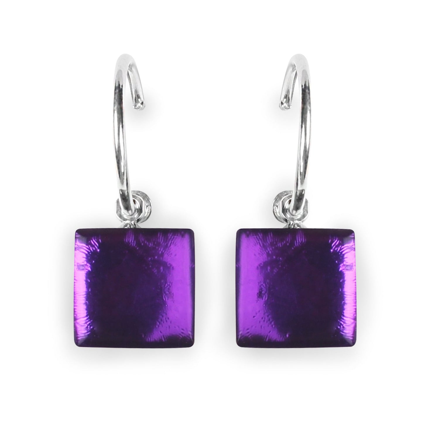 Peacock Square Buttons Shiny Creole Earrings | The Jewellery Stop