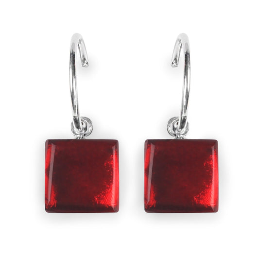 Red Square Buttons Shiny Creole Earrings | The Jewellery Stop