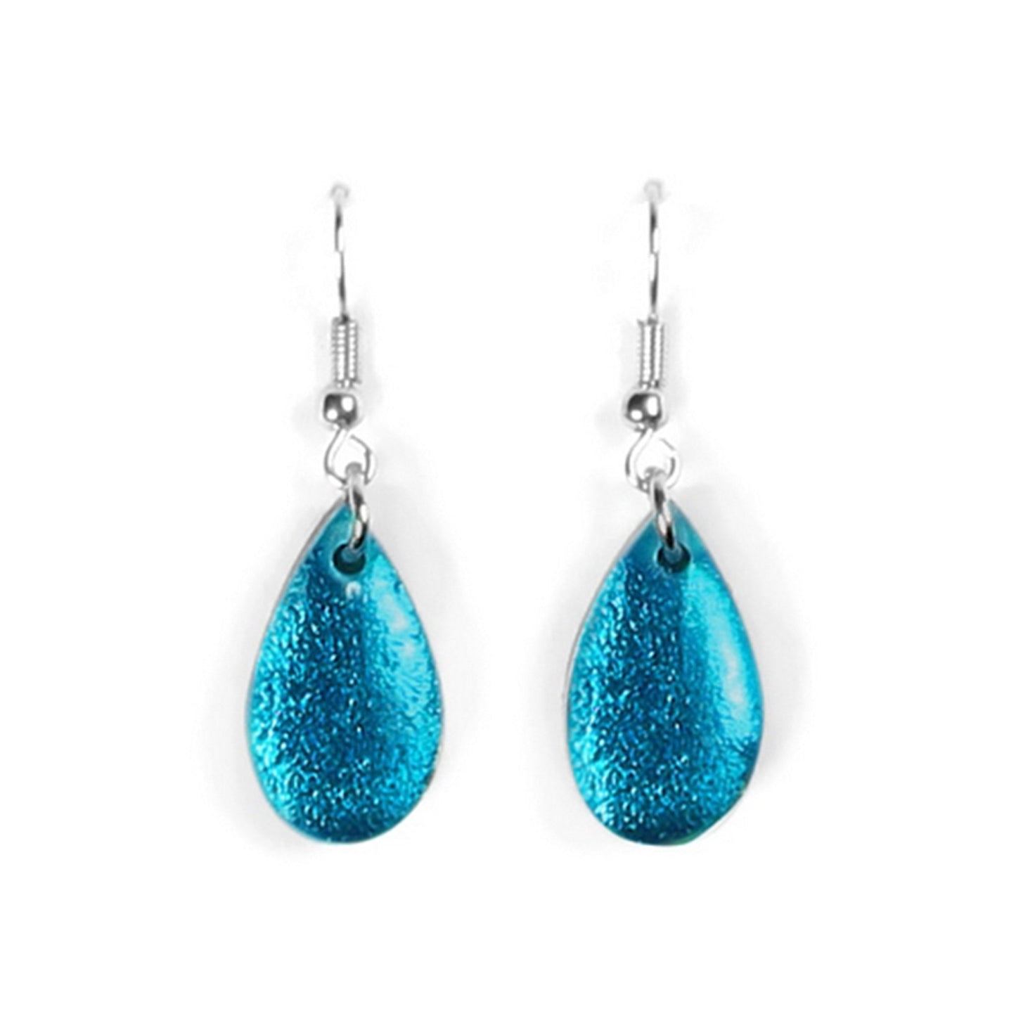 Teal Flower Shiny Petal Fish Hook Earrings | The Jewellery Stop