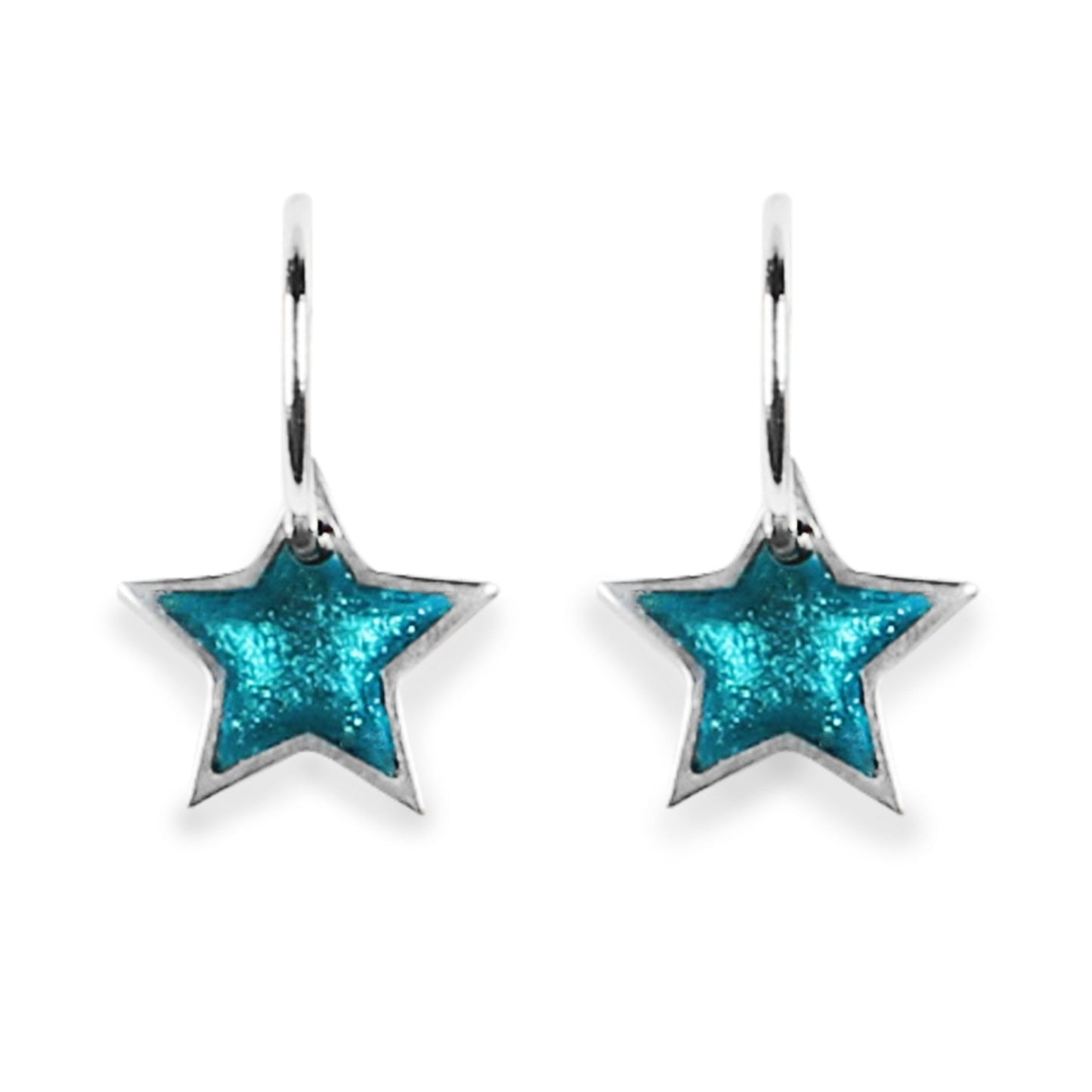 Teal Pewter Star Shiny Creole Earrings | The Jewellery Stop