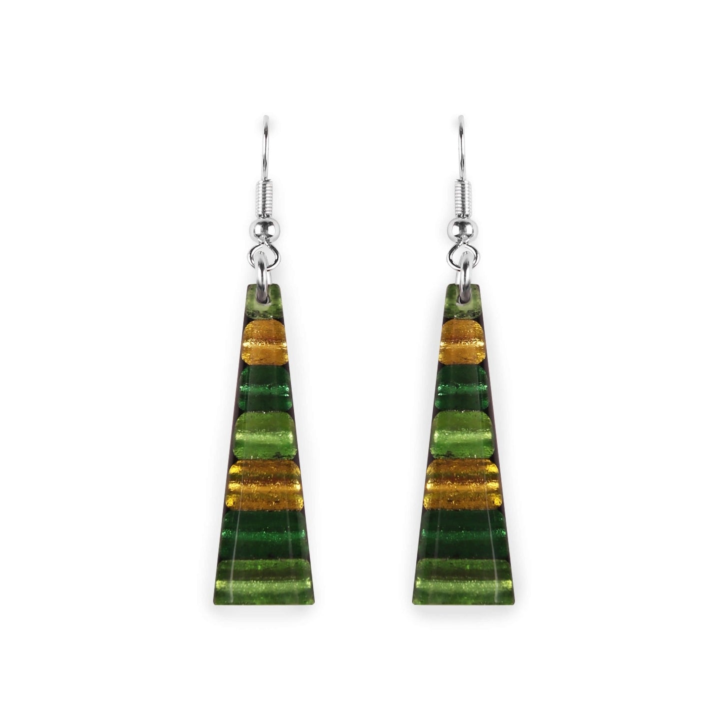 Kiwi Triangle Stripes Shiny Fish Hook Earrings | The Jewellery Stop