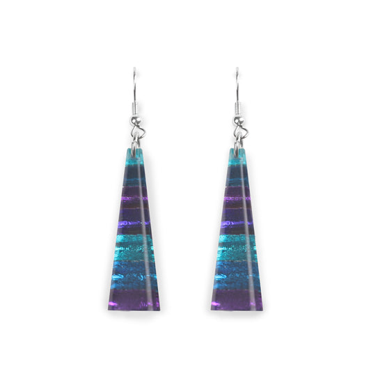 Peacock Triangle Stripes Shiny Fish Hook Earrings