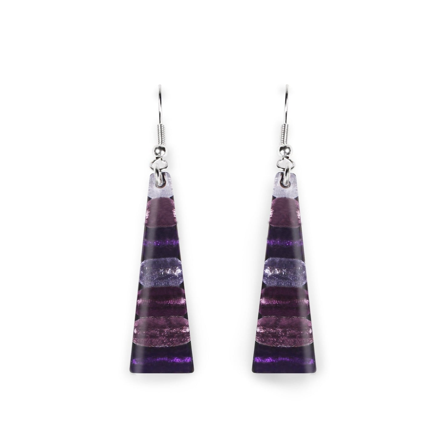 Purple Triangle Stripes Shiny Fish Hook Earrings | The Jewellery Stop