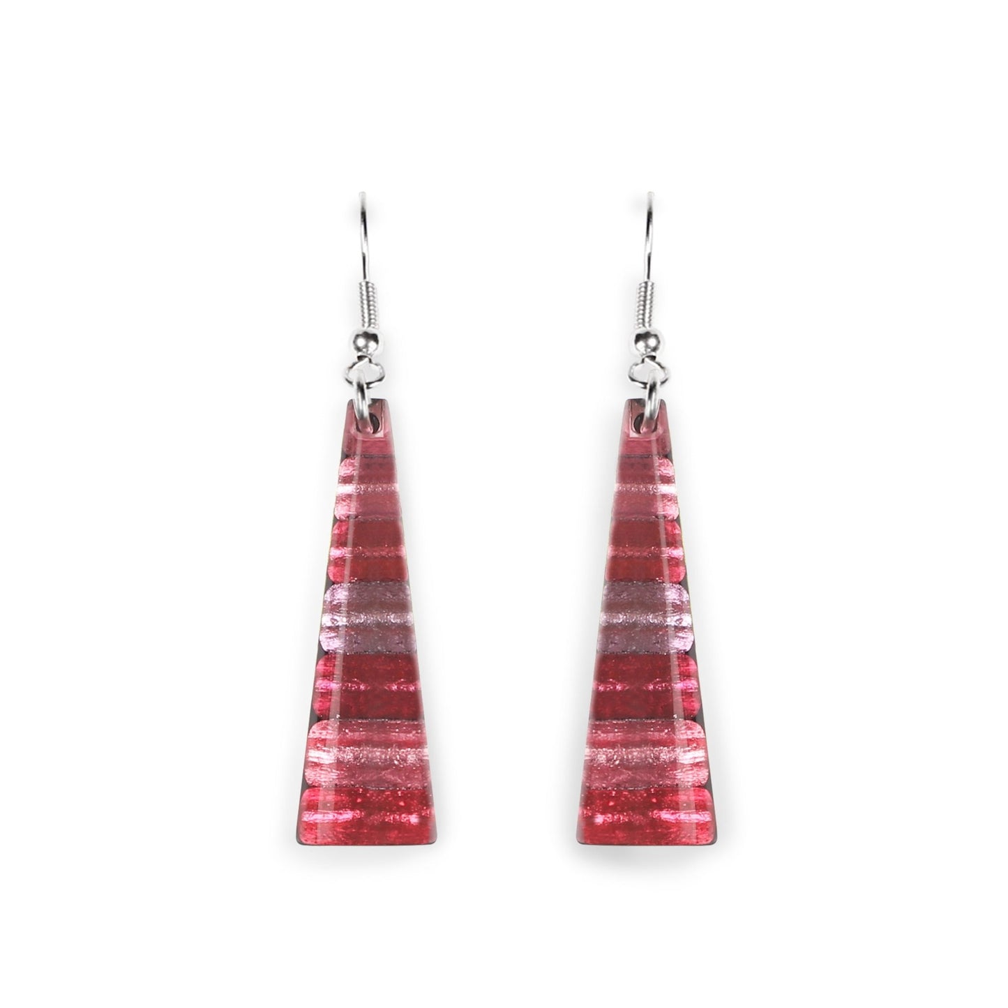 Raspberry Triangle Stripes Shiny Fish Hook Earrings | The Jewellery Stop