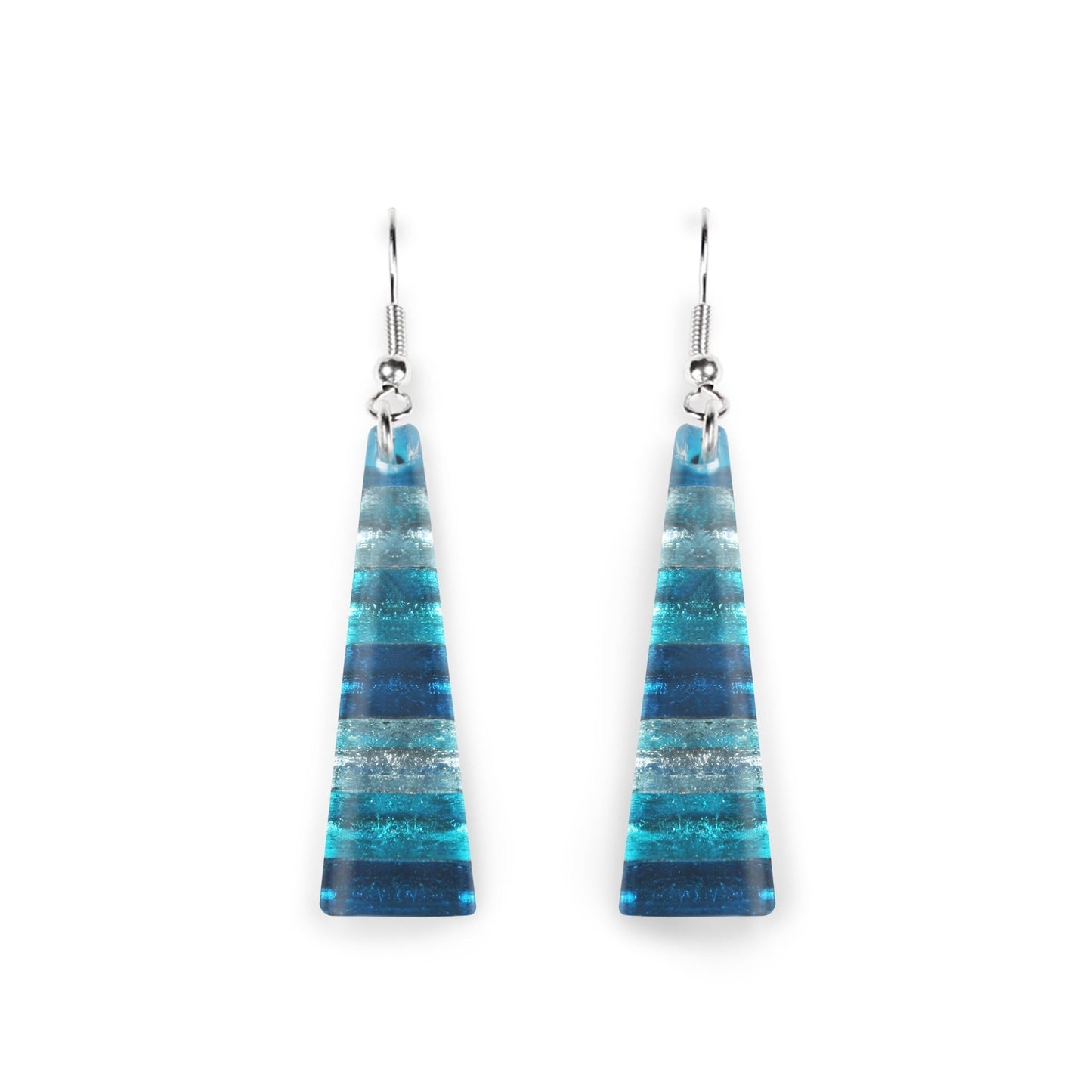 Teal Triangle Stripes Shiny Fish Hook Earrings | The Jewellery Stop