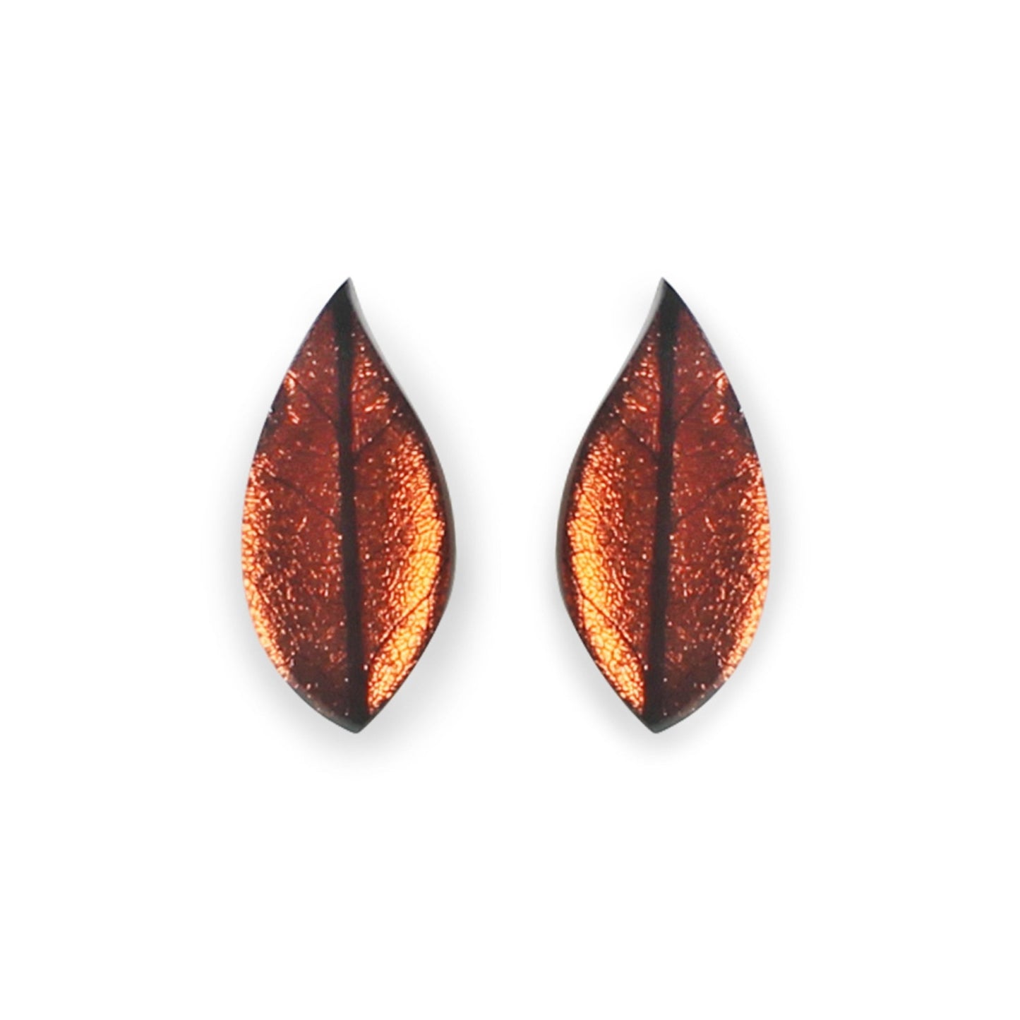 Apricot Skeletal Leaf Shiny Clip Earrings | The Jewellery Stop